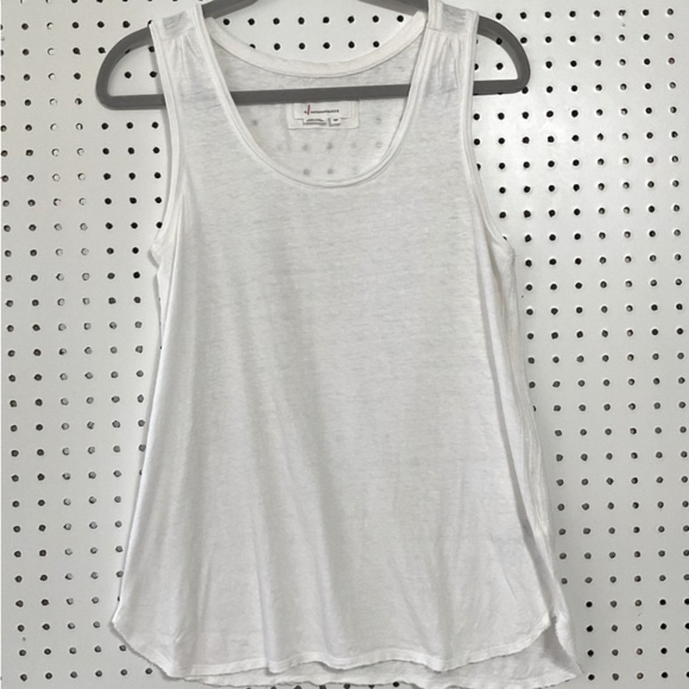 Anthropologie Sheer White Sleeveless Tank Top  Linen Blend Size Petite Medium